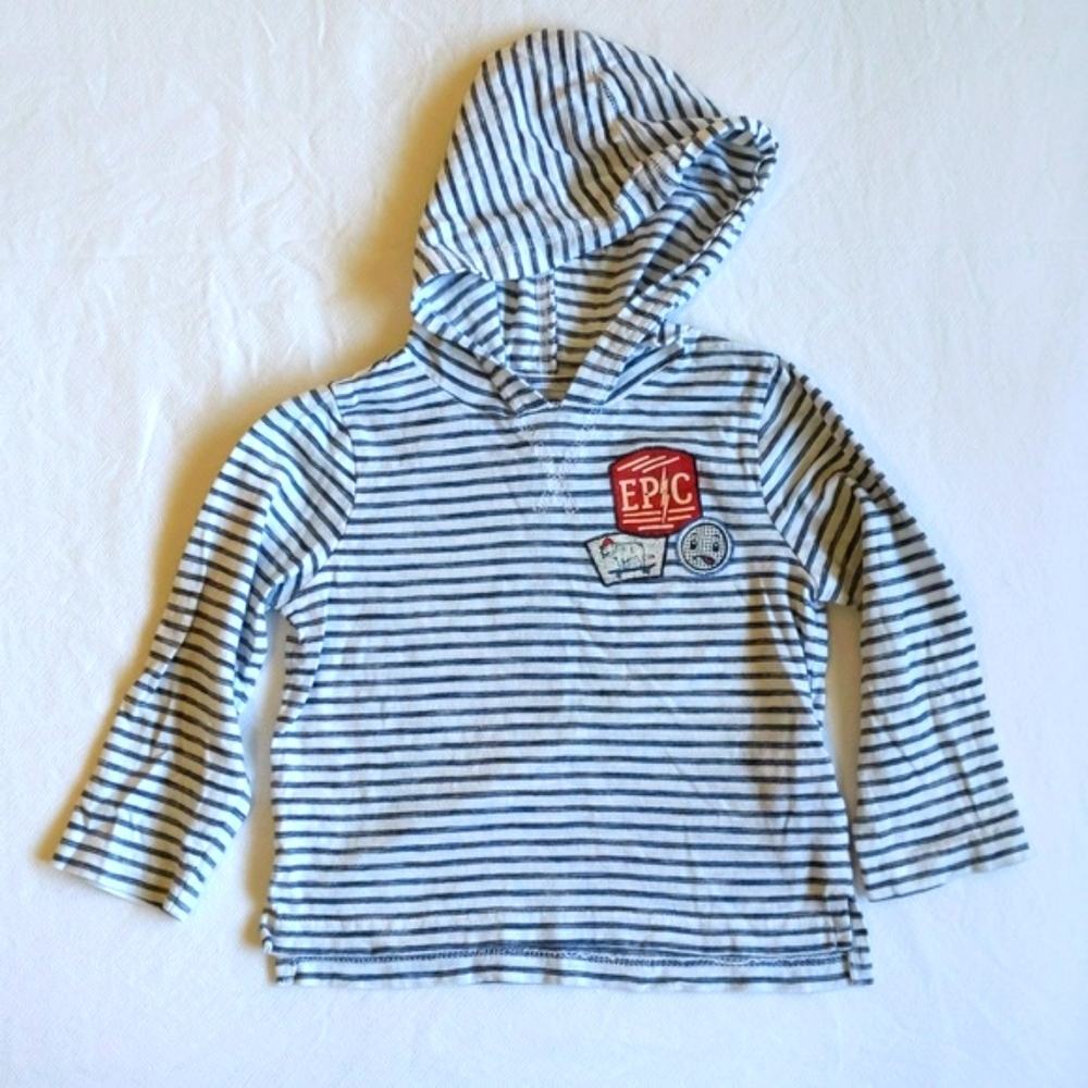 joe fresh striped hooded long sleeve graphic shirt 18-24 months baby boy
